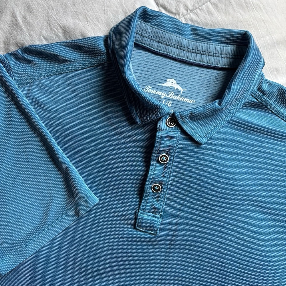 Tommy Bahama Shoreline Surf Polo Mens L Blue Beach Resort Travel Golf Athleisure